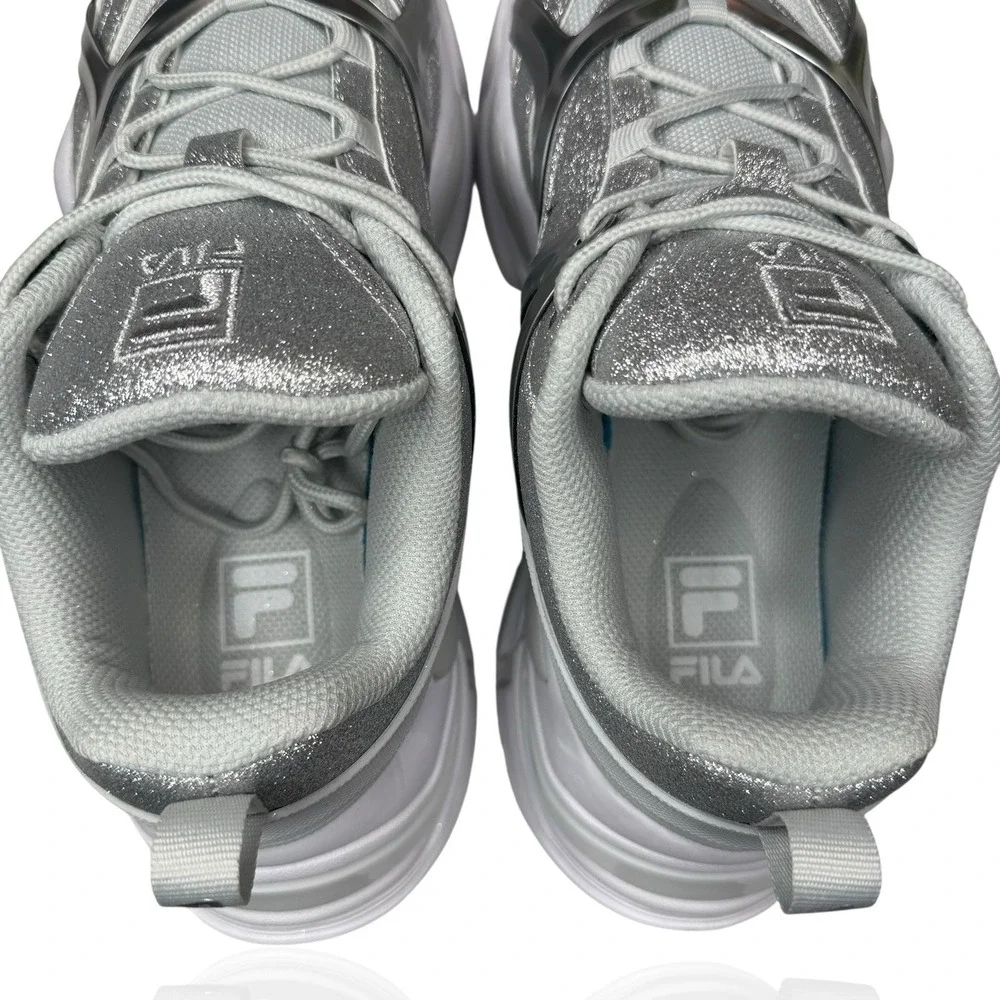New Fila Women's 10‎ Electrove 2 Sneakers Silver Sparkle Glitter Metallic Chunky